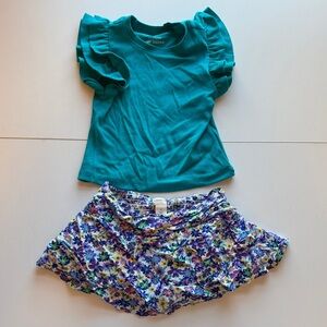 Crewcuts Teal Top and Floral Skort Set